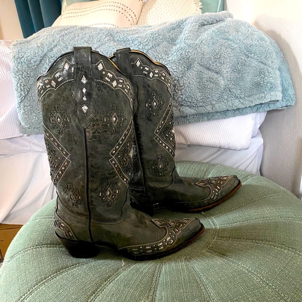 Corral ladies black and silver glitter inlay boots